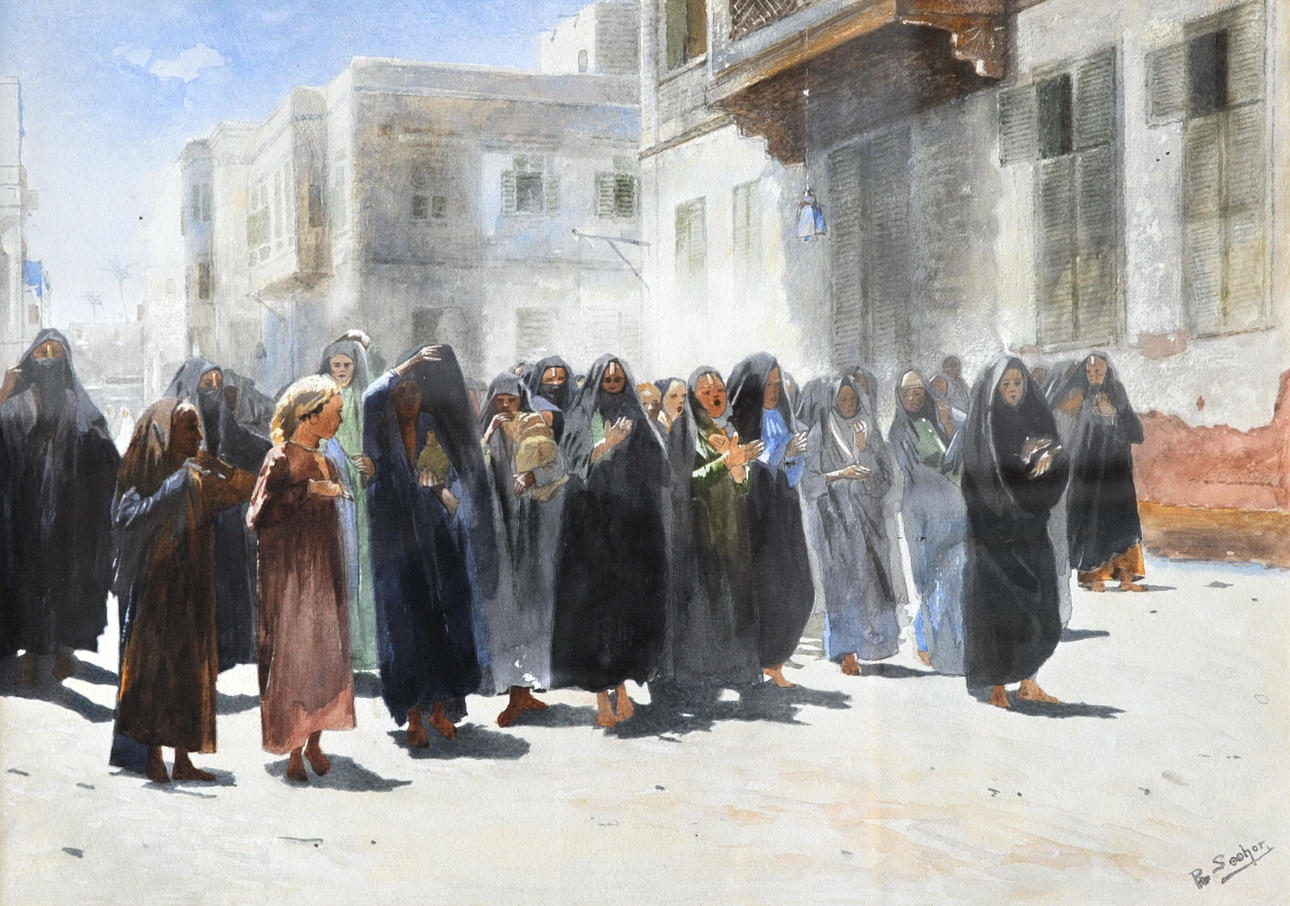 RUDOLF SOCHOR (1868 PRAG - 1924 WIEN). Arabernas sång, akvarell, vit höjd, signerad.