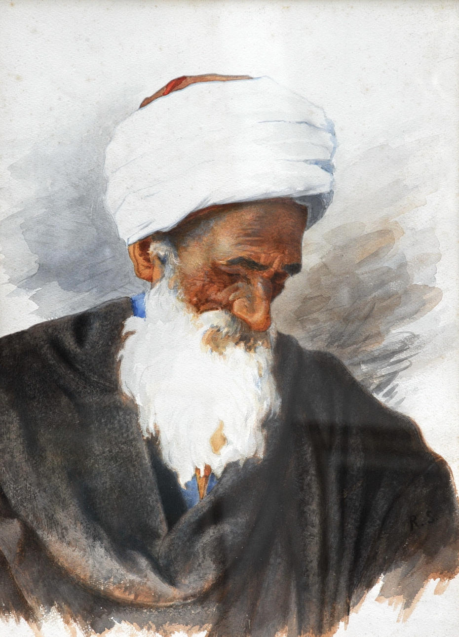 RUDOLF SOCHOR (1868 PRAG - 1924 WIEN). Arabian med vitt skägg och turban, akvarell, signerad.