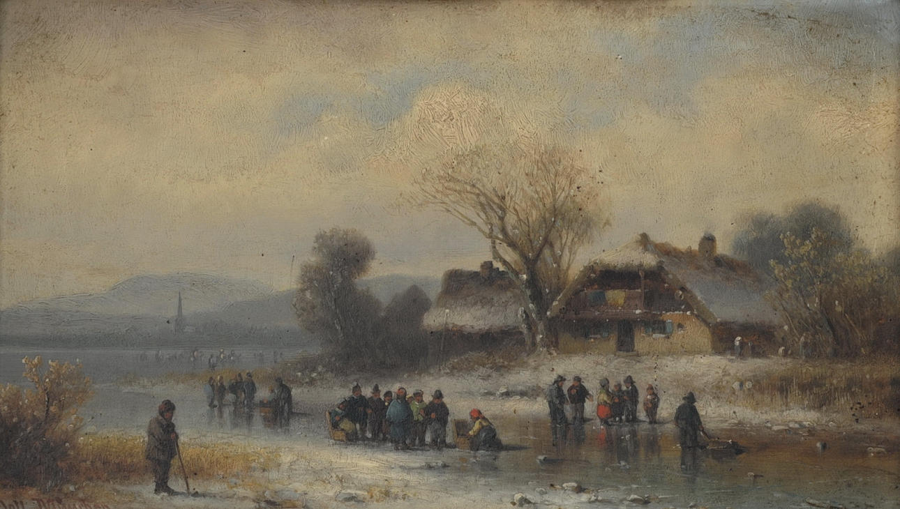 ANTON DOLL (1826 MÜNCHEN - 1887 EBENDA). Am Waginger See, olja på träpannå, signerad.