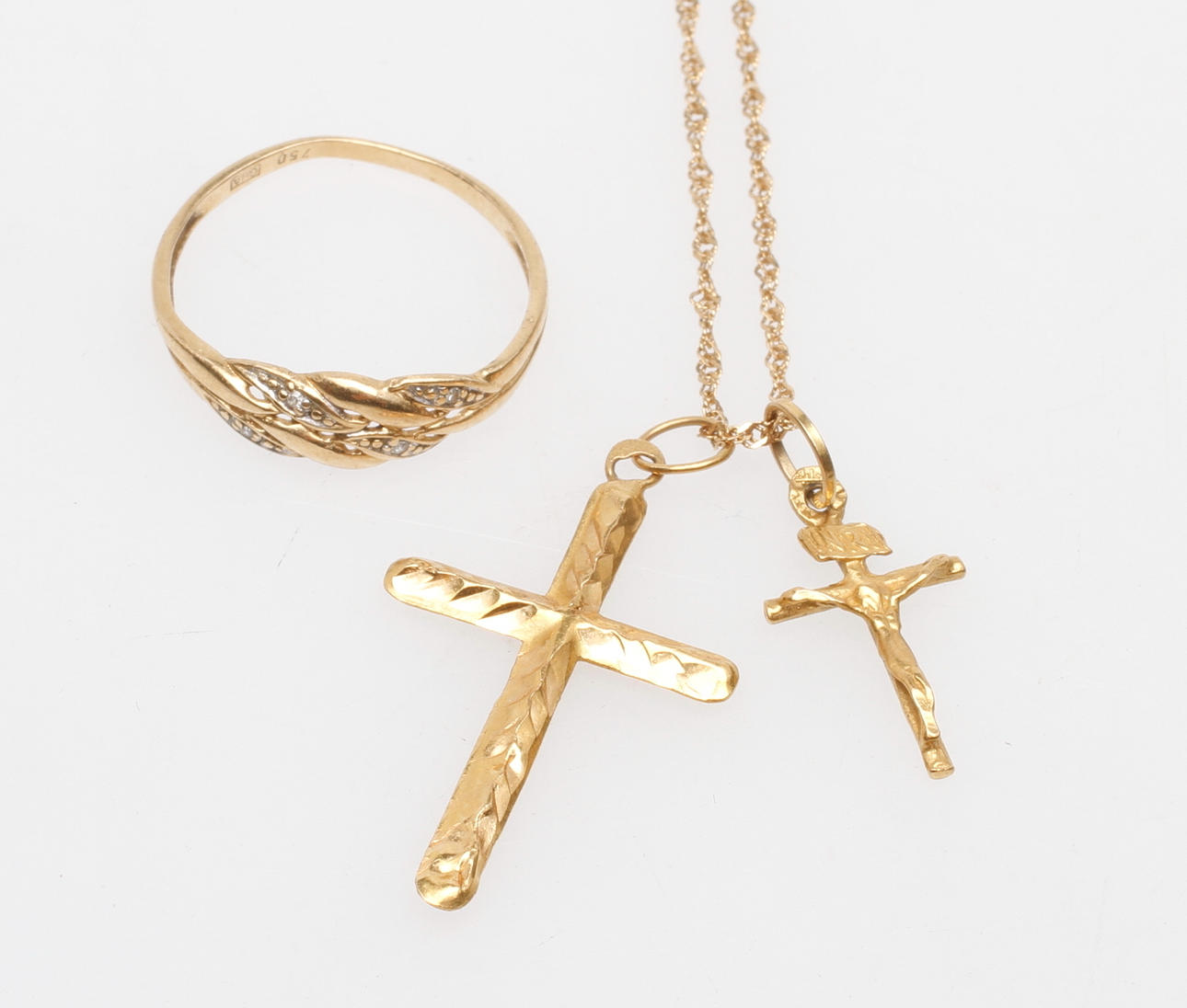 HALSKEDJA, HÄNGE samt RING, 18k guld, vikt ca 3,5 gr.