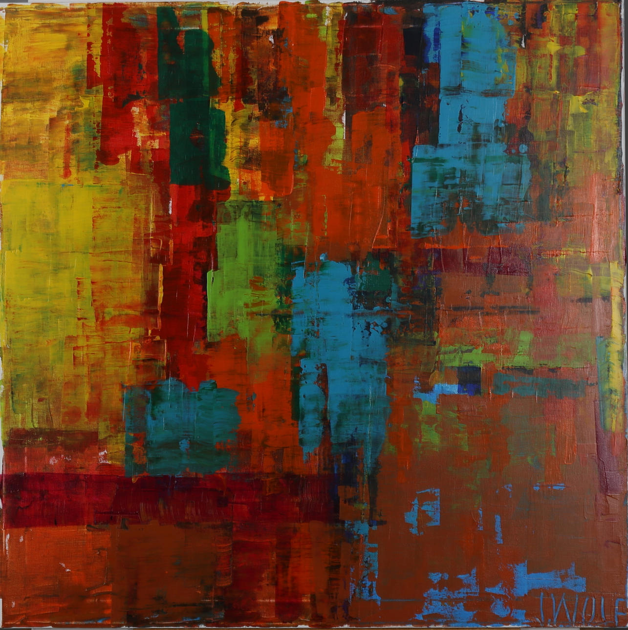 JAN WOLF. Akryl på duk "Colours of Barcelona" signerad J Wolf.