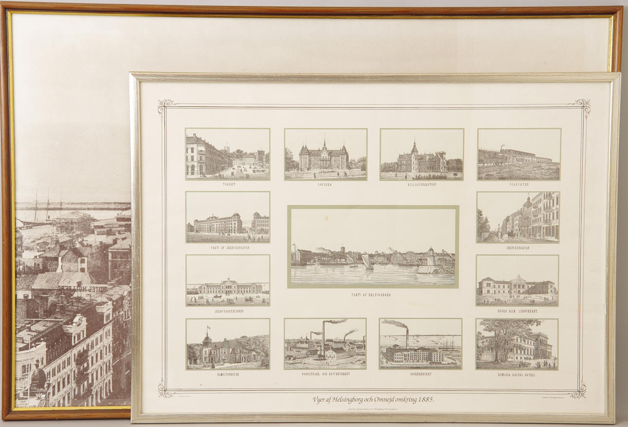 2 TAVLOR MED HELSINGBORGSMOTIV, tryck.