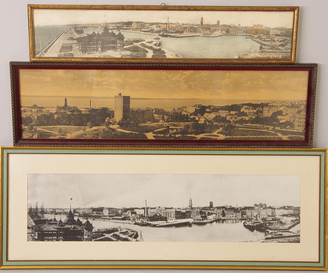 3 PANORAMABILDER ÖVER HELSINGBORG, tryck.
