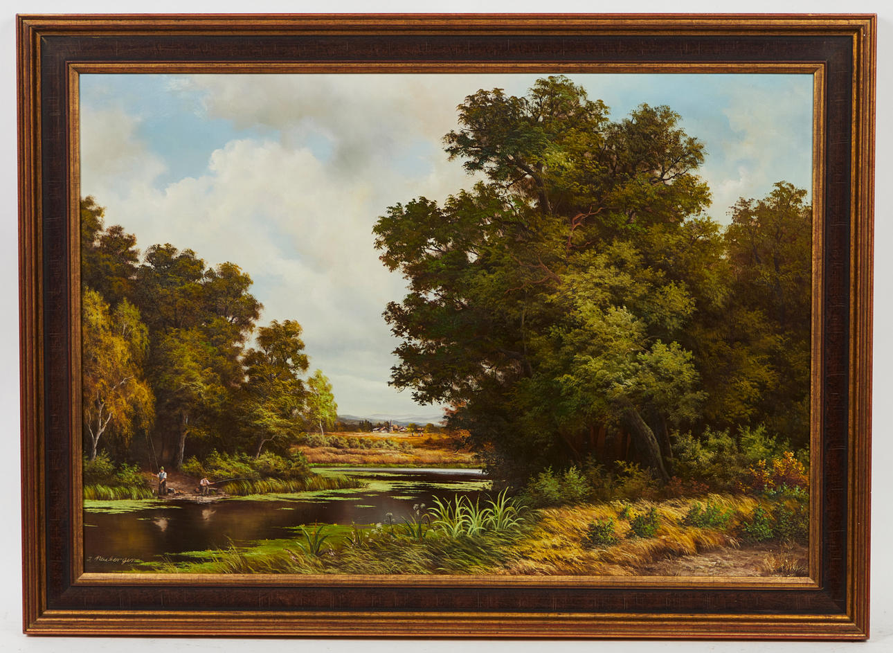 I. NEUBERGER. Gemälde, Waldlandschaft mit See, Ende 20. Jahrhundert.