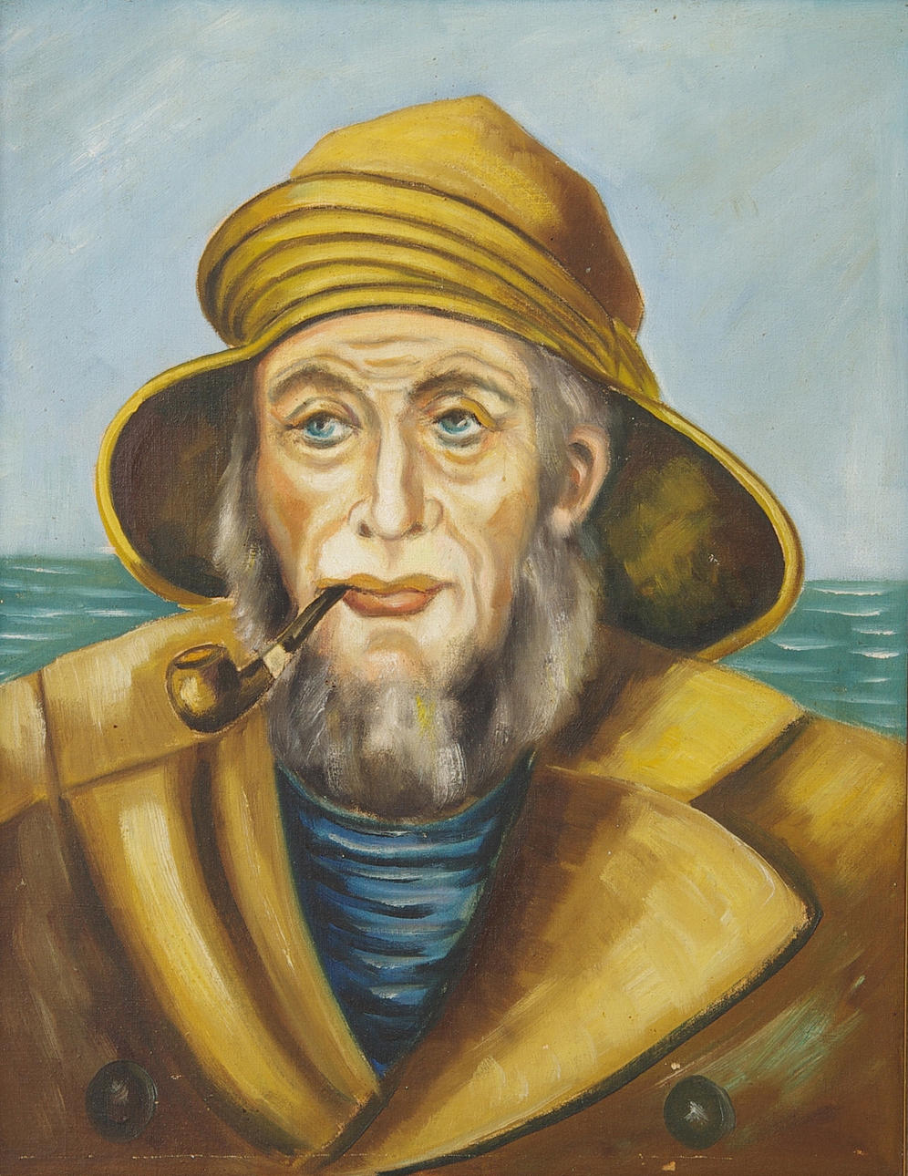 OIDENTIFIERAD KONSTNÄR. Fiskargubbe, olja på pannå, osignerad.