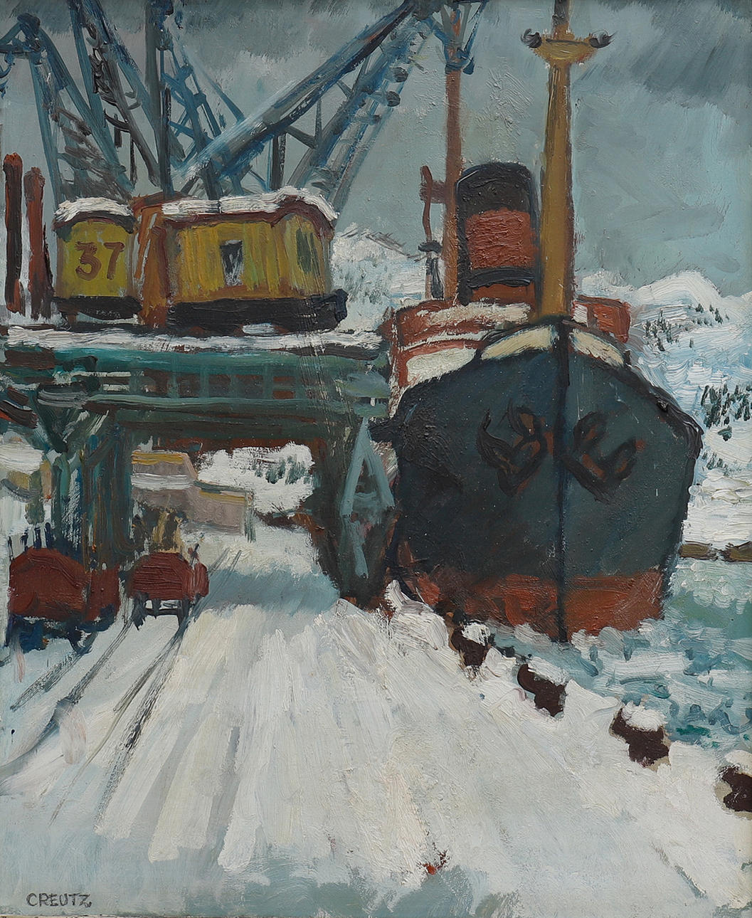 MAGNUS CREUTZ. HARBOR IN WINTER TIME.