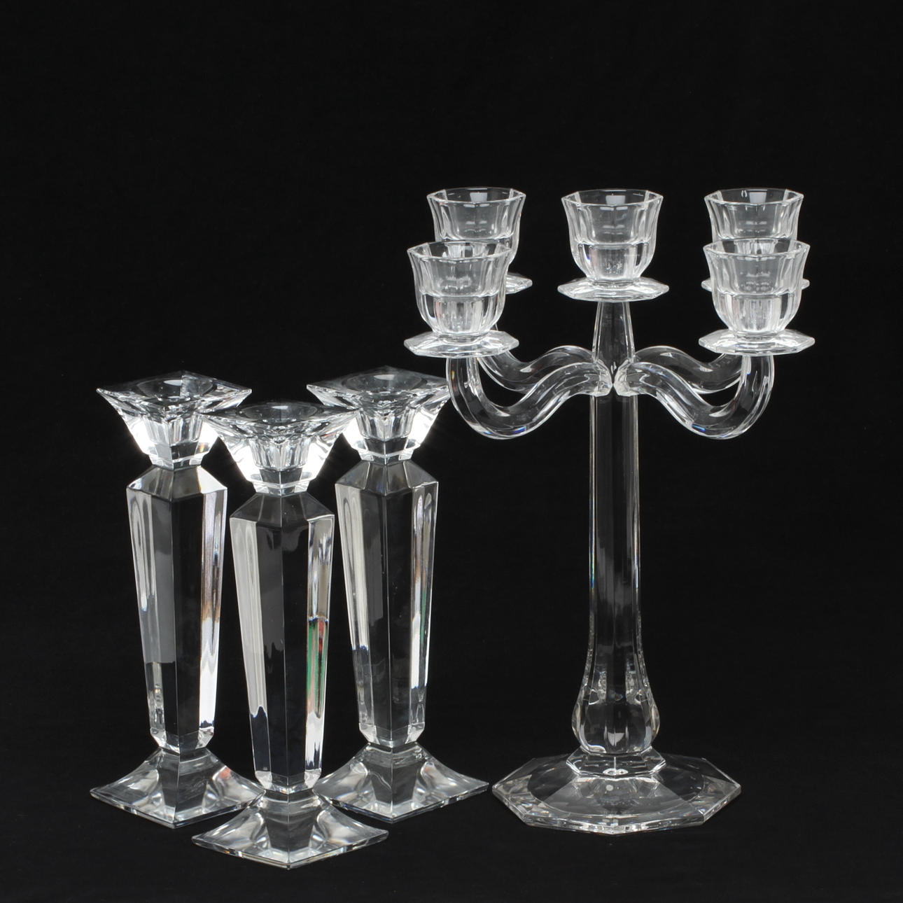 KANDELABER samt LJUSSTAKAR, glas, 1 + 3, delvis Nachtmann, 2000-tal.