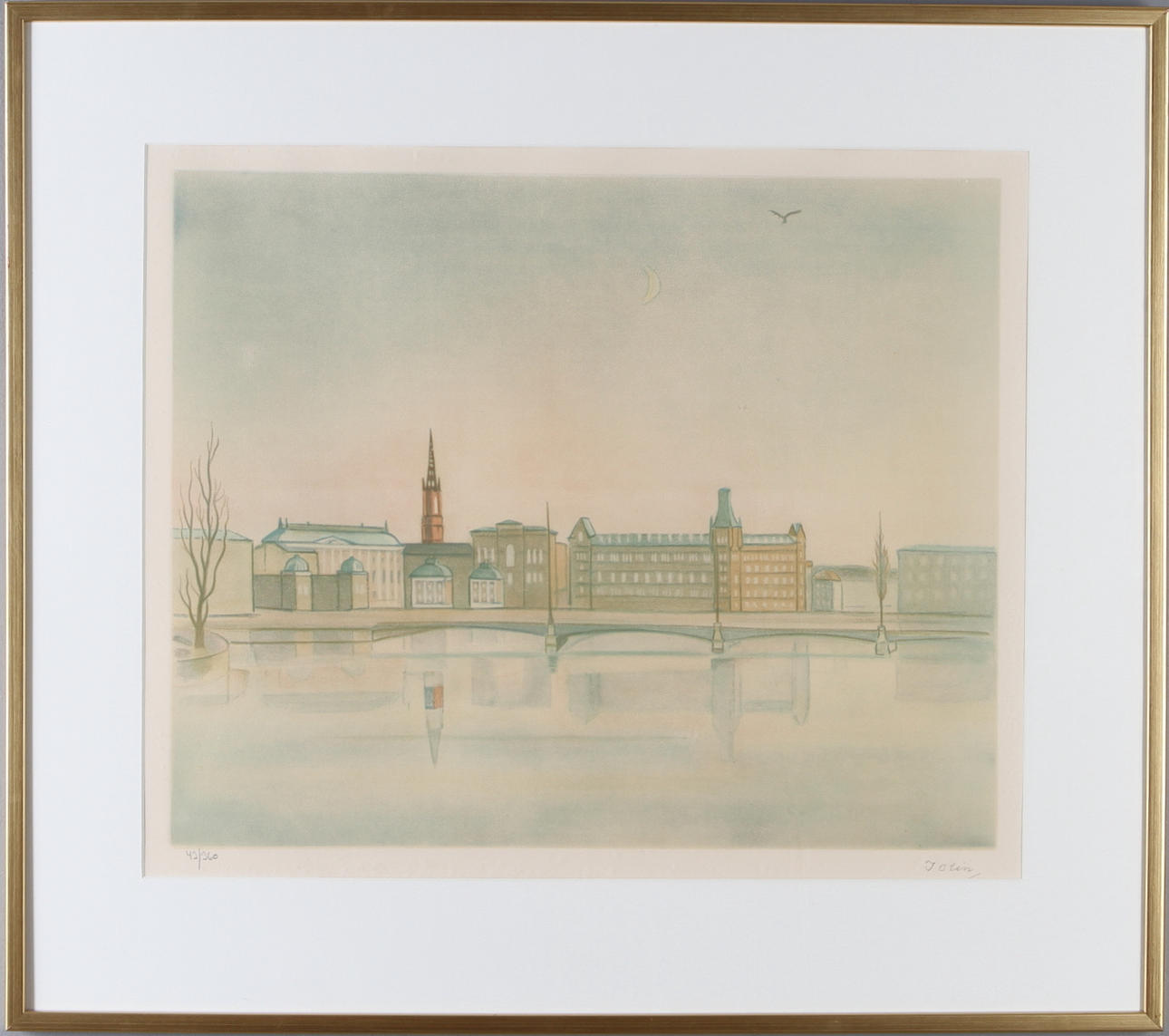 EINAR JOLIN. Vy över Stockholm, litografi, signerad samt numrerad 43/360.