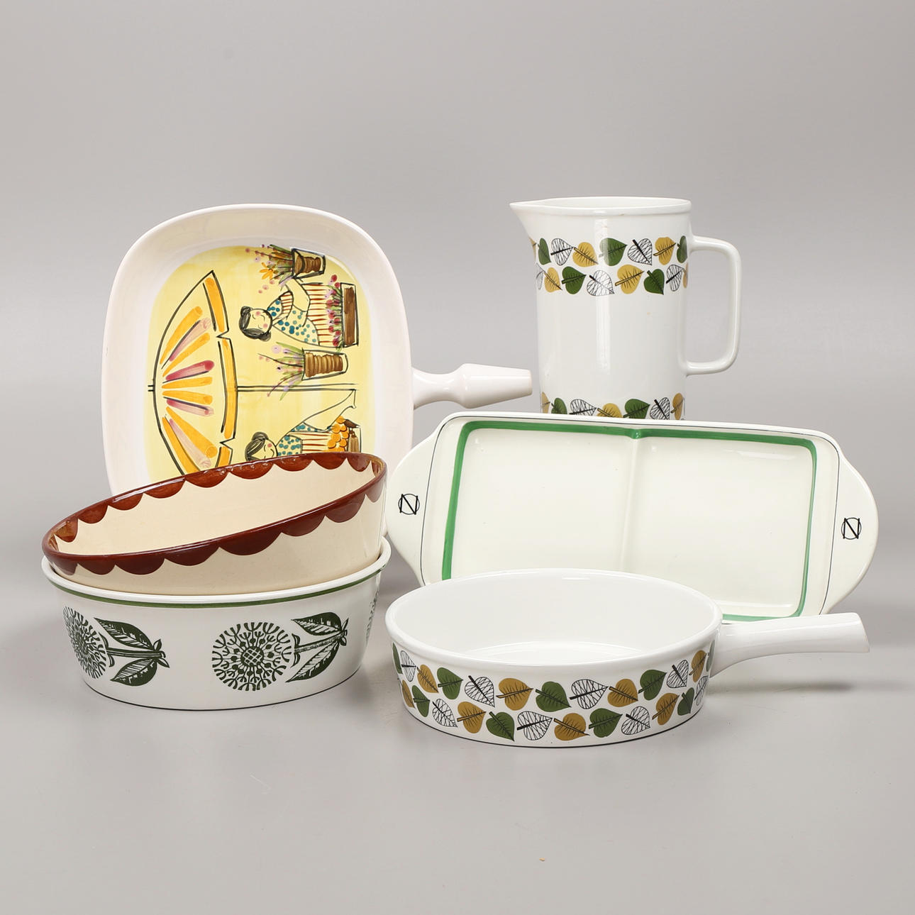 PORSLIN, 6 delar, "Bladranka", "Ringros", Modell "Kåge", "Pyro".