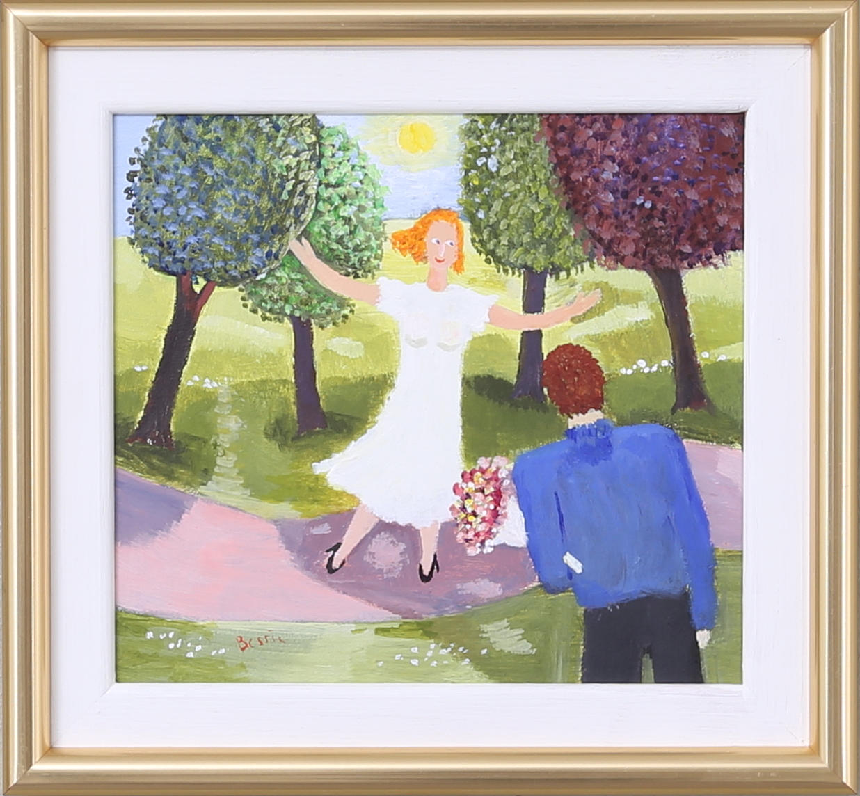 BESSIE JOHANSSON. "Jag väntar på dig", olja på pannå, signerad.