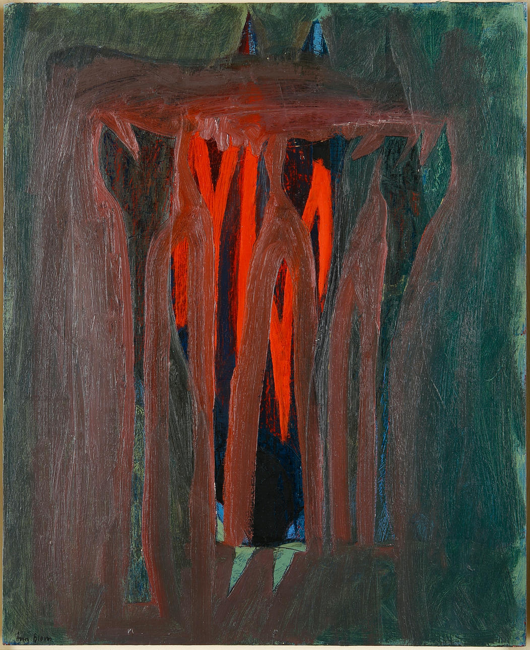 ANN BLOM. Composición, témpera sobre Tabla, firmada.