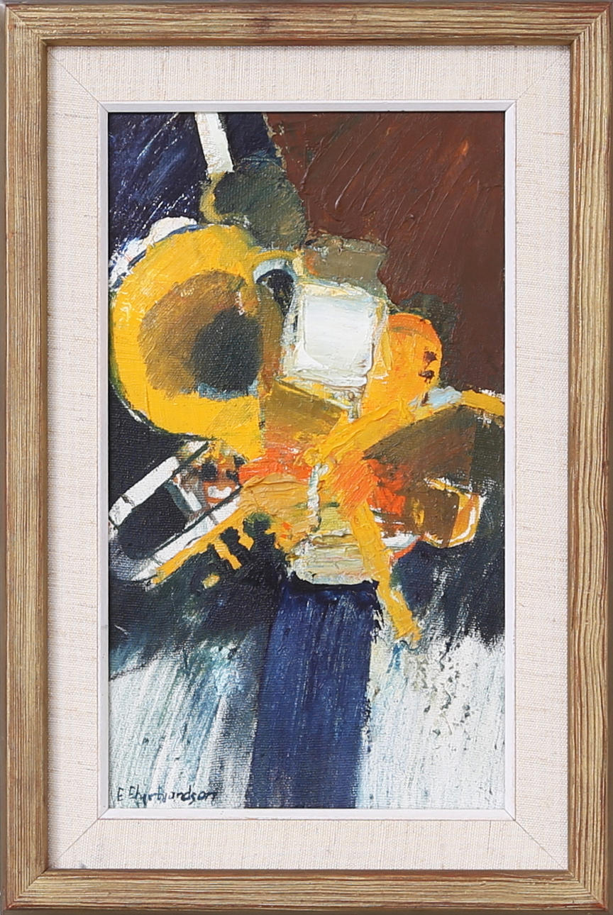 EBBE EBERHARDSON. Komposition, olja på pannå, signerad.