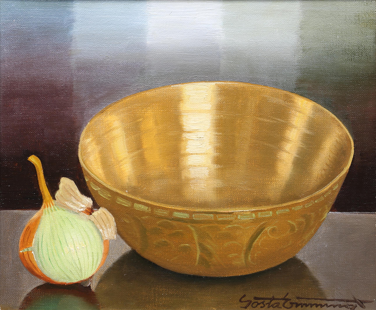 GÖSTA EMMING. Still life with onion and bowl. Oil on canvas, signed ...
