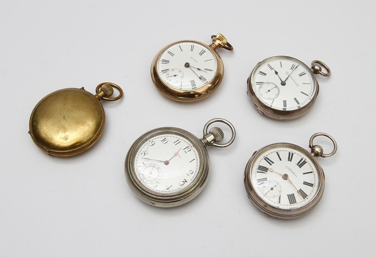 FICKUR. 5st, Bl a Elgin, Waltham mm.