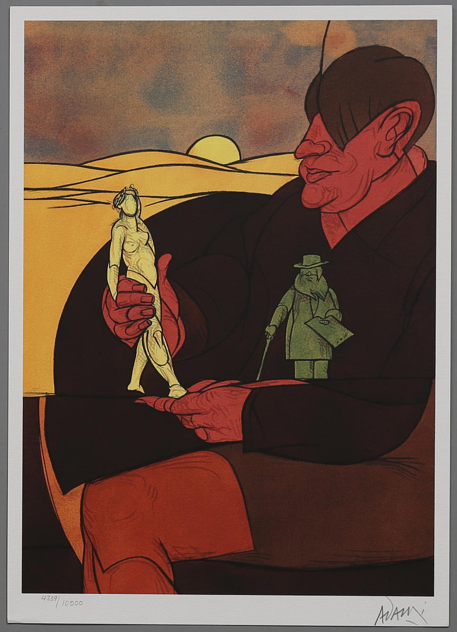 VALERIO ADAMI. Statuette, färglitografi nr 4339/10000, signerad Adami.