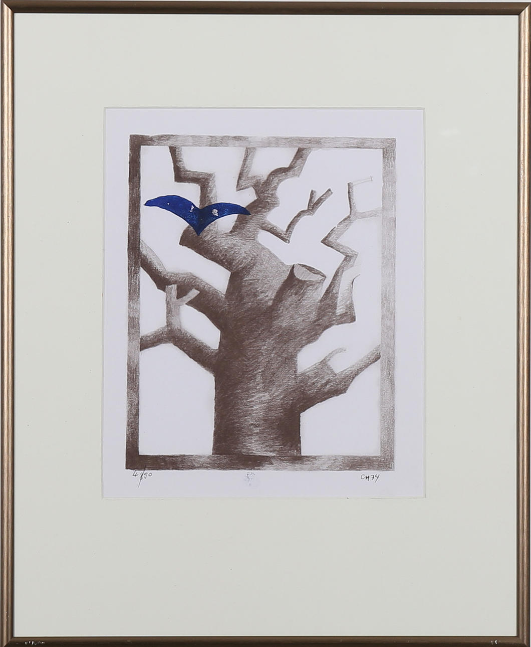 CURT HILLFON. Kompopsition med Träd och vingar, färglitografi, signerad och daterad CH -74 samt numrerad 48/50.