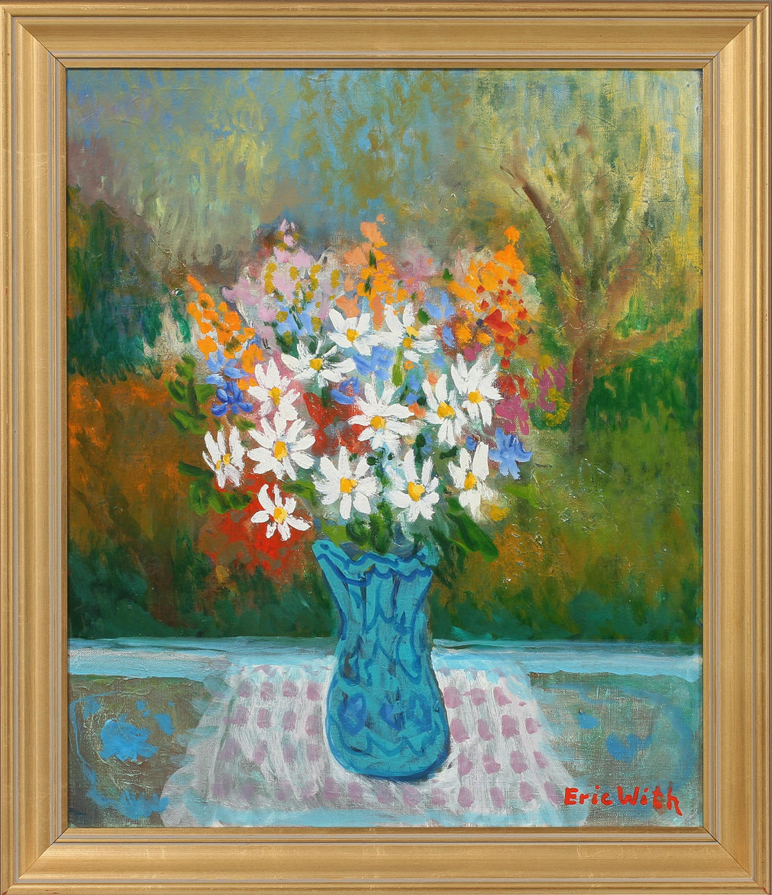 ERIC WITH. Blommor i vas, olja på duk, signerad.