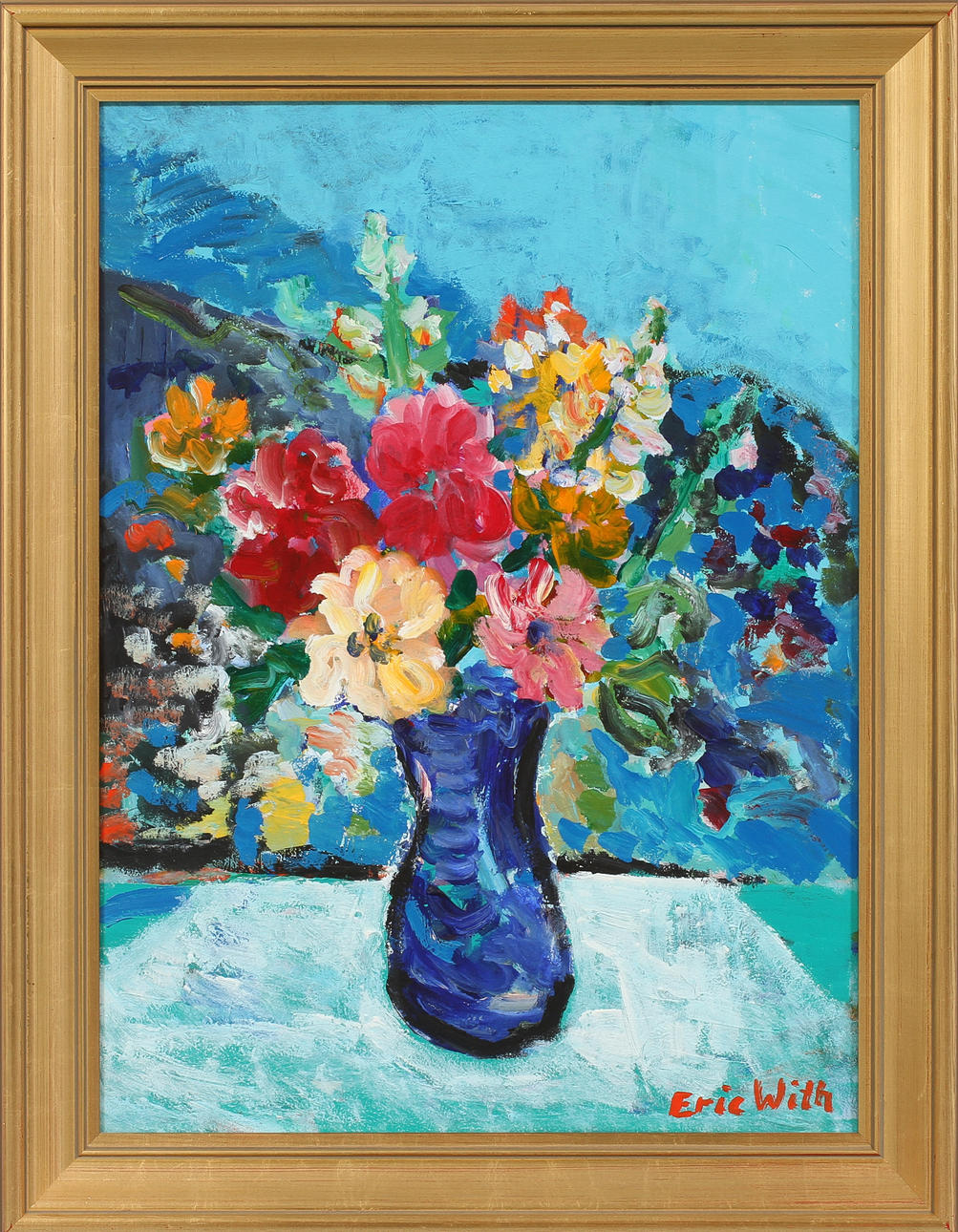ERIC WITH. Blommor i vas, olja på pannå, signerad.