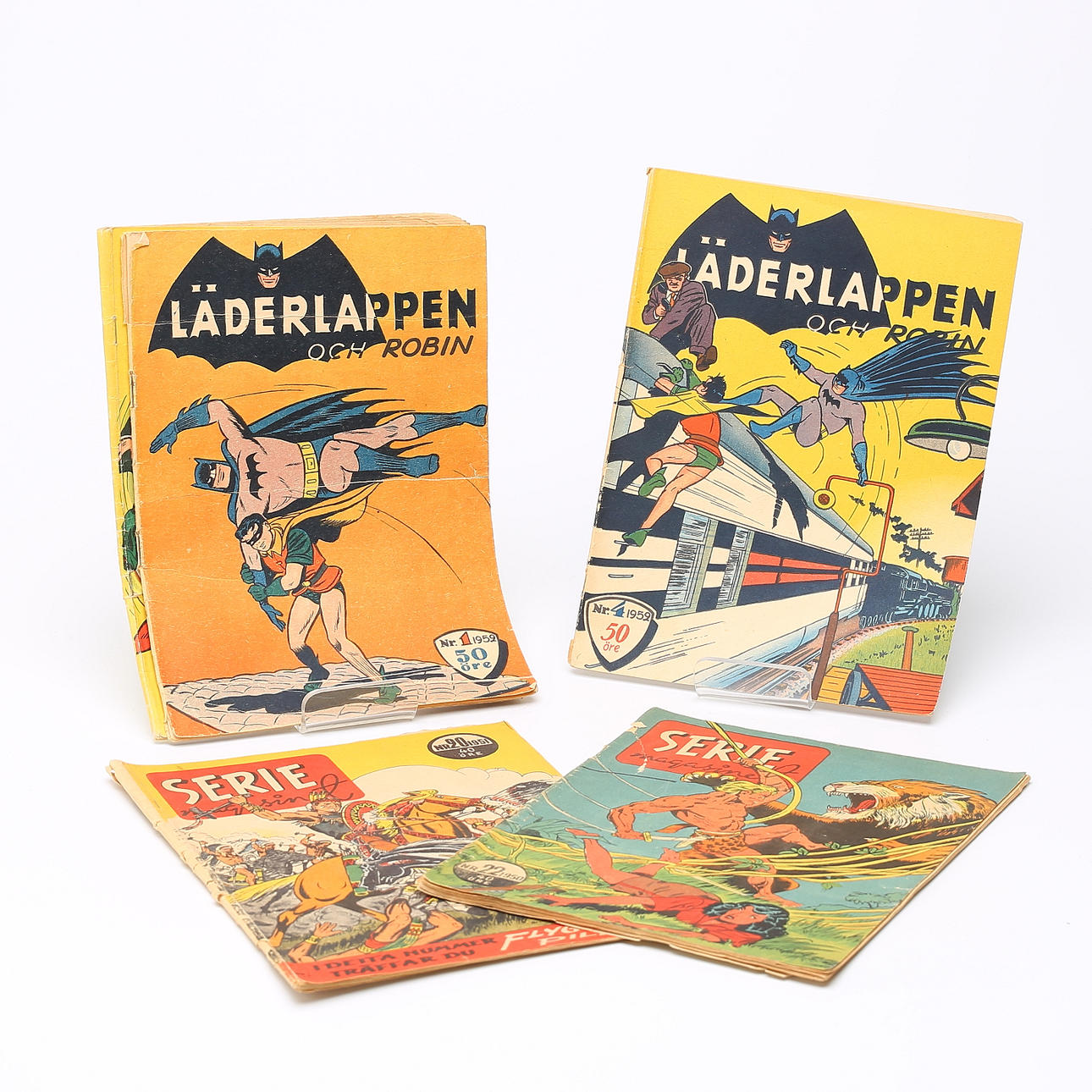 COMIC ZEITSCHRIFTEN, 5 Stk., Superman, Leather Patch und Robin sowie Serienmagasinet, 1950er Jahre.