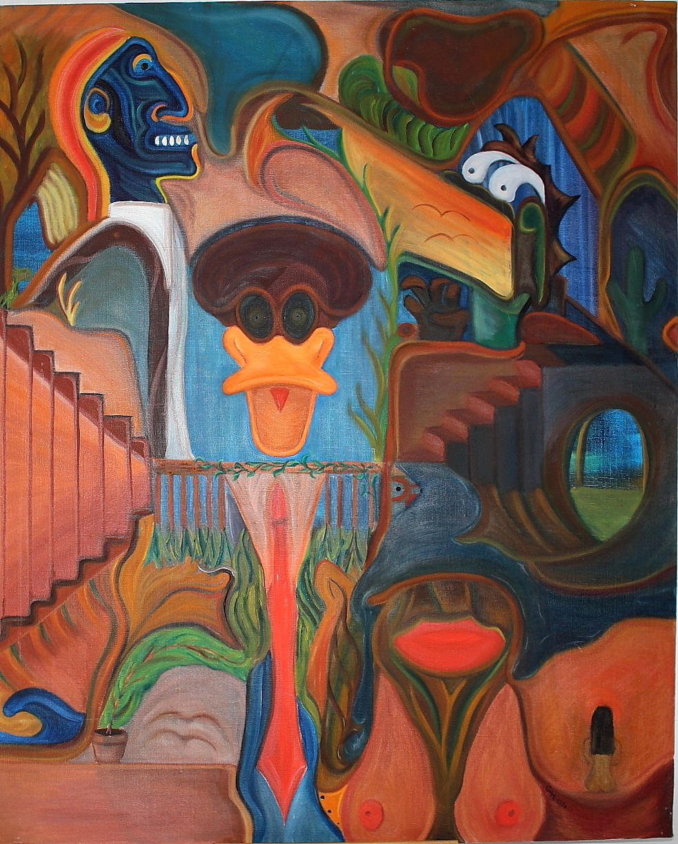 OIDENTIFIERAD KONSTNÄR. olja på duk, abstrakt, signerad CH daterad 1996.