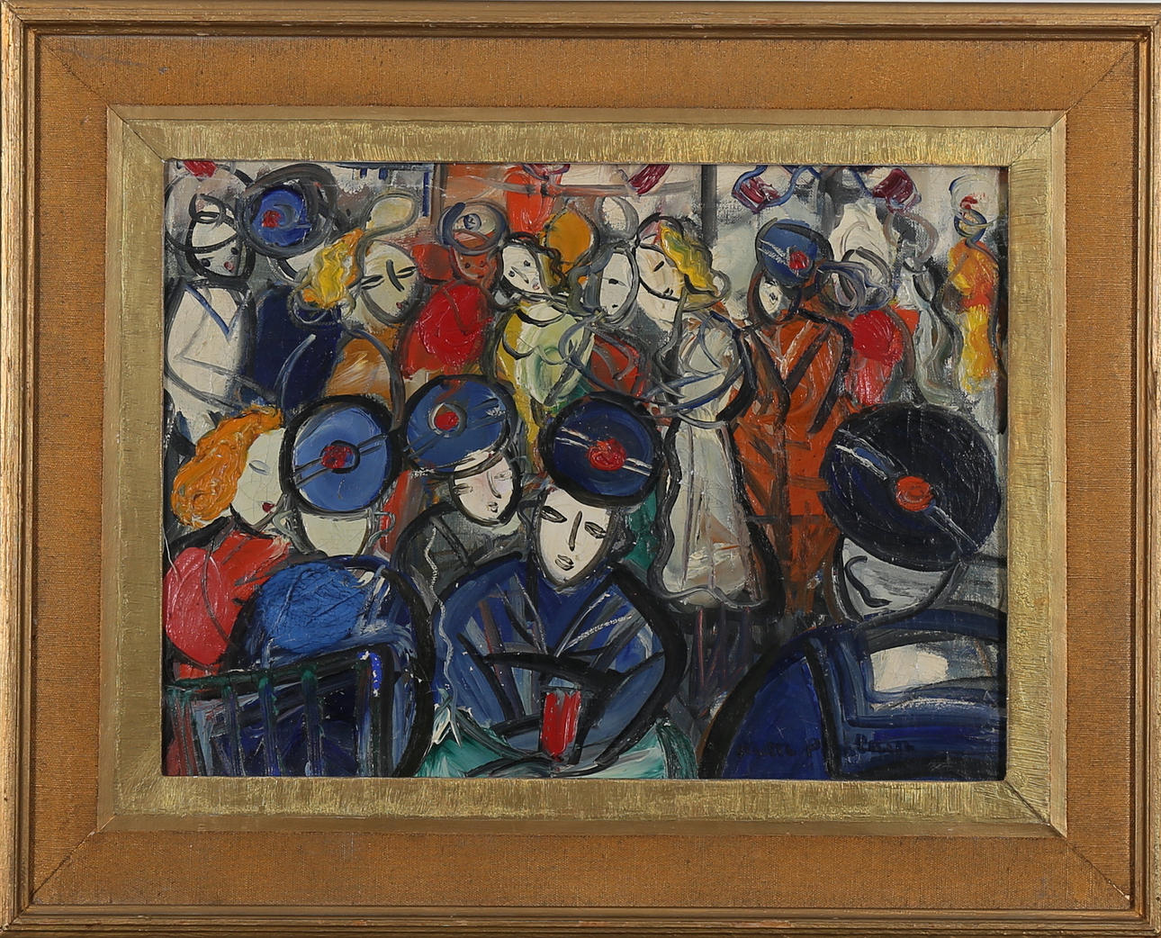 MICHEL MARIE POULAIN. Caféinteriör, olja på duk, otydlig signatur.