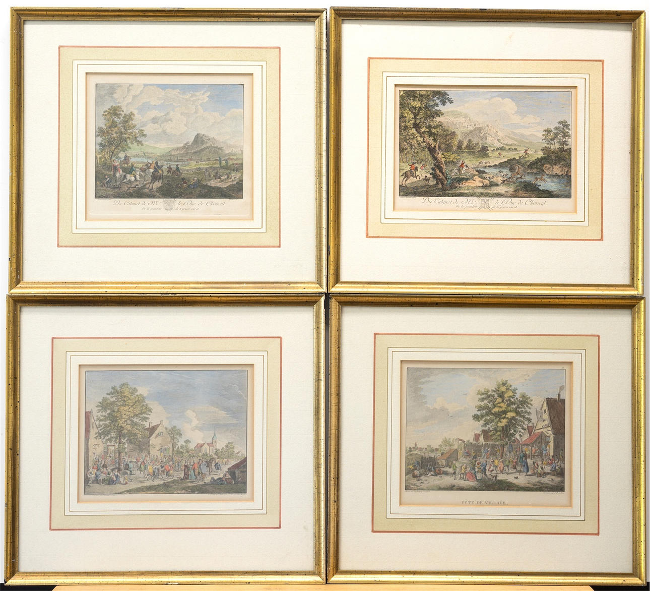 Färgat stål gravyr träsnitt tallrikar 4 stycken.