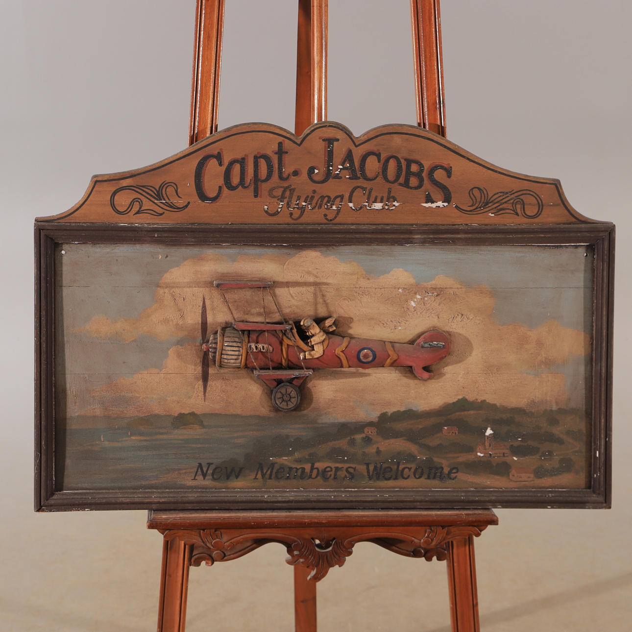 PANEL, painted wood with airplane in relief.