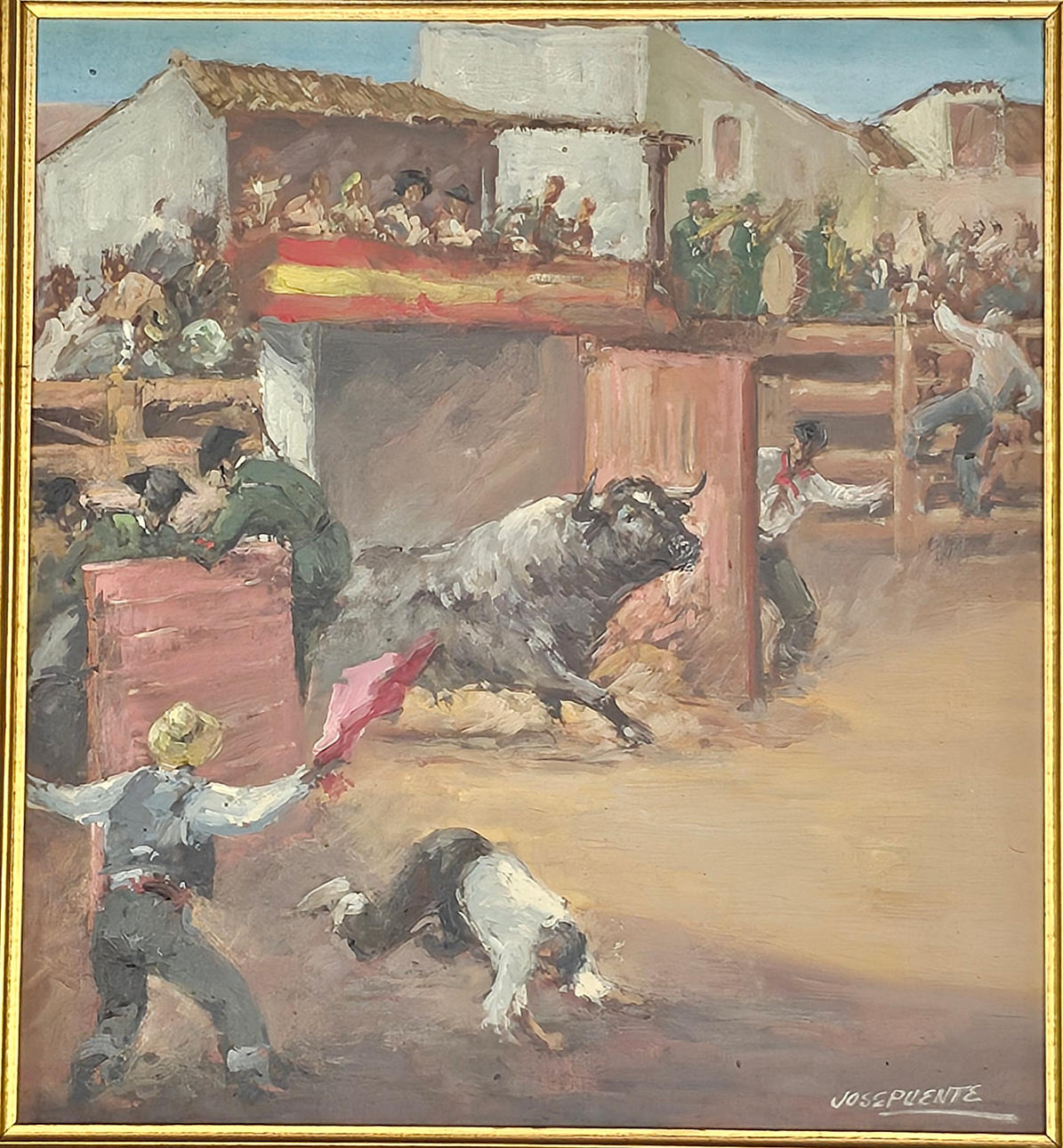 JOSE PUENTE. CORRIDA DE TOROS. ÓLEO SOBRE LIENZO.