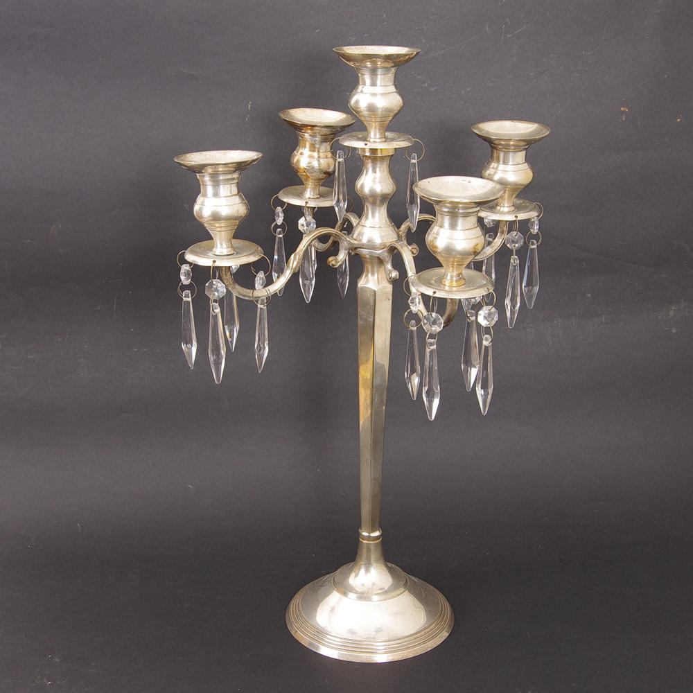 KANDELABER för 5 ljus, nysilver med prosmor.