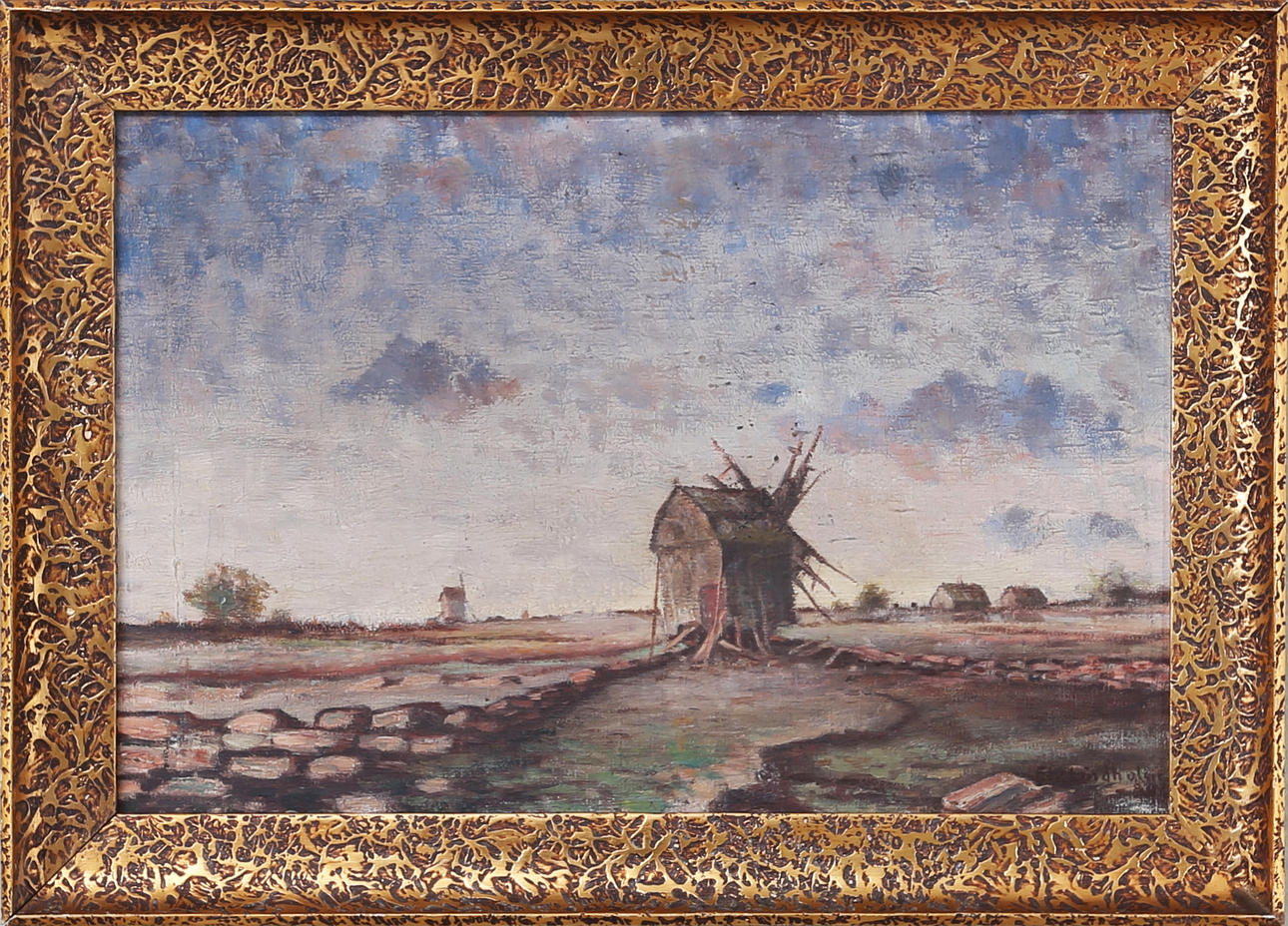 EDVIN LINDHOLM HOUGE. Ölandskvarn vid skymning, olja på duk, signerad och daterad.
