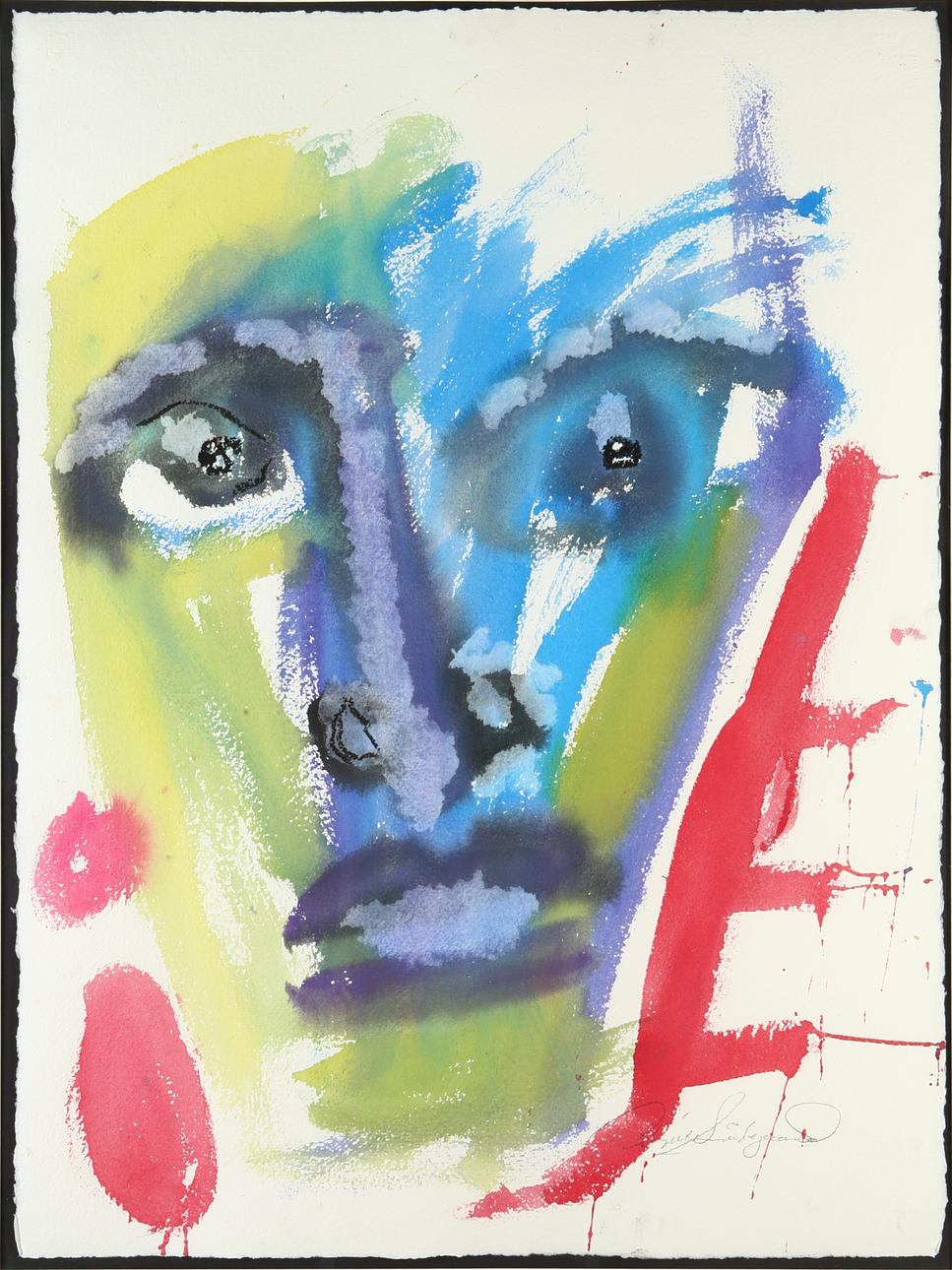 BIRGITTE SÖNDERGAARD (FÖDD 1957). Ansiktskomposition, akvarell, signerad.