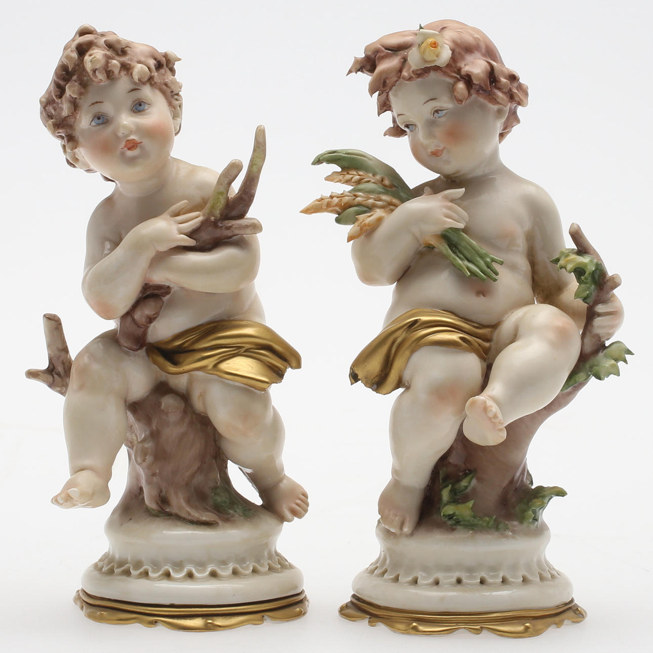 FIGURINER, 2 st, puttis, porslin, Neapel.