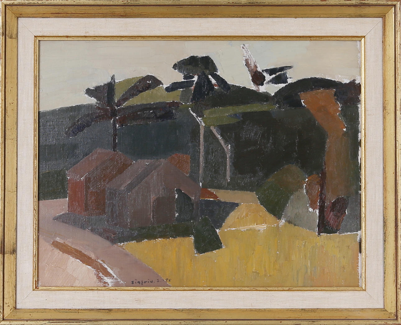 SIGFRID SÖDERGREN. "Motljus afrikanskt landskap", olja på pannå, signerad och daterad -55.