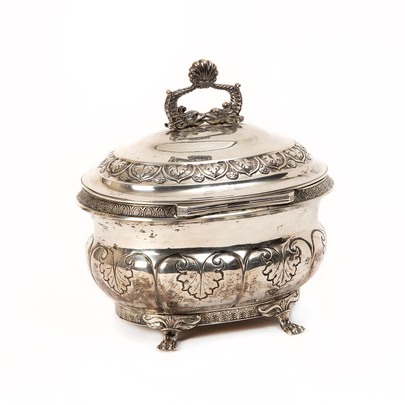 SUGAR BOX, silver, 19th century.