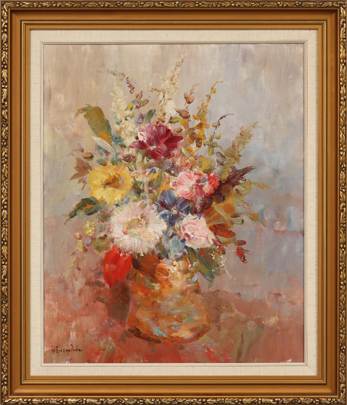 HUGO ÖFVERSTRÖM. Blomsterstilleben, olja på duk, signerad.