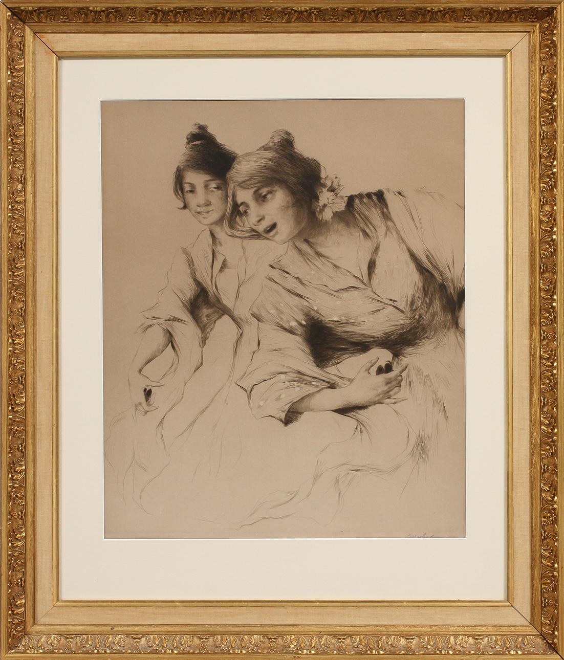 ALLAN ÖSTERLIND. Etsning, två kvinnor, signerad.