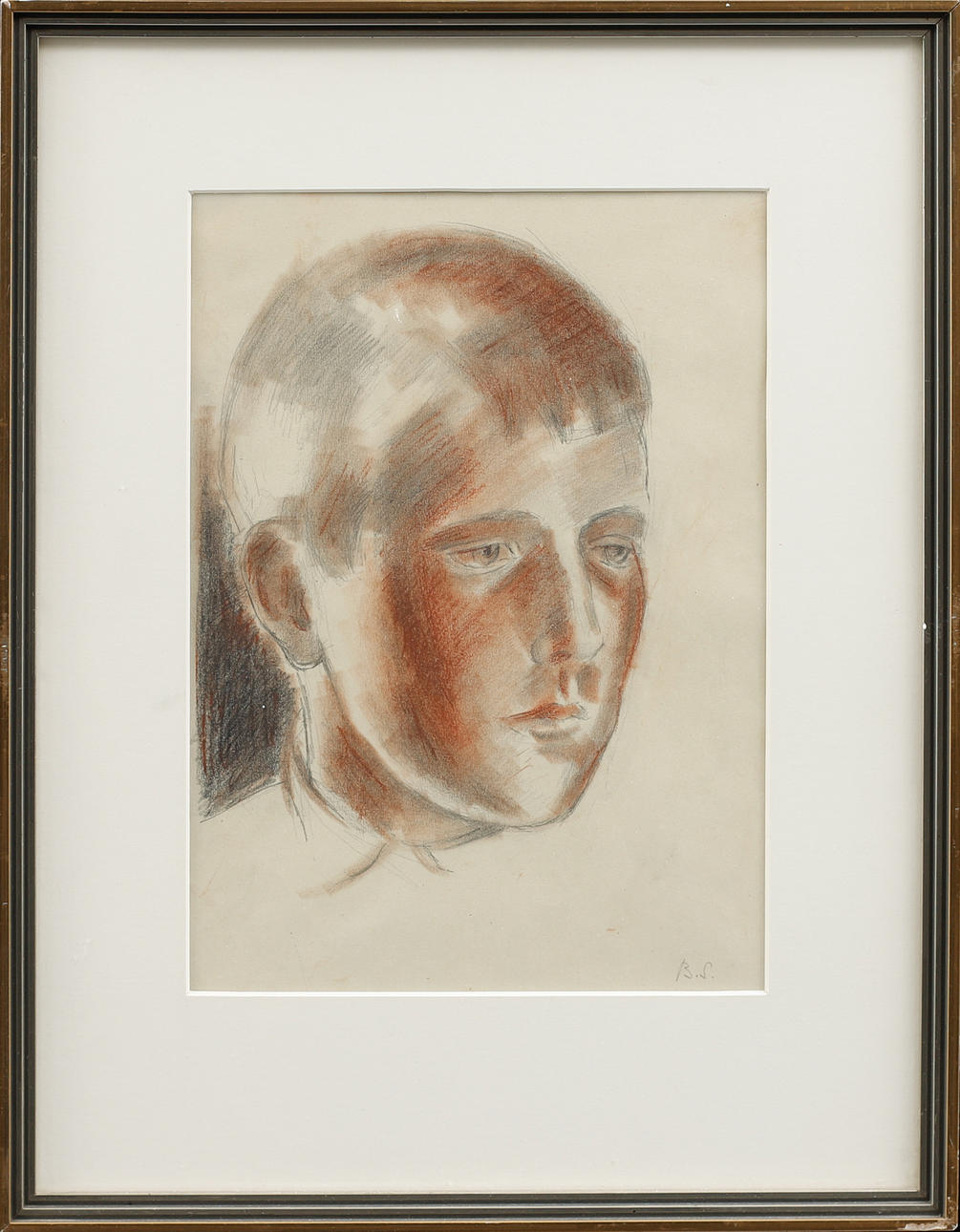 BIRGER SIMONSSON. Porträtt, krita, signerad.