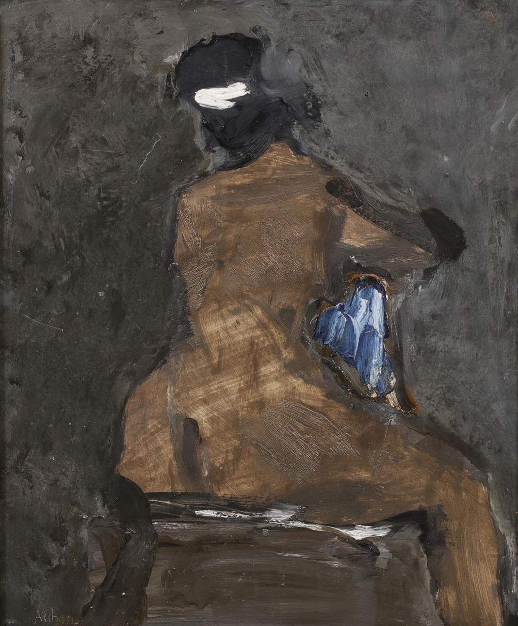 ULF ASCHAN. Model, oil on Board, signed.