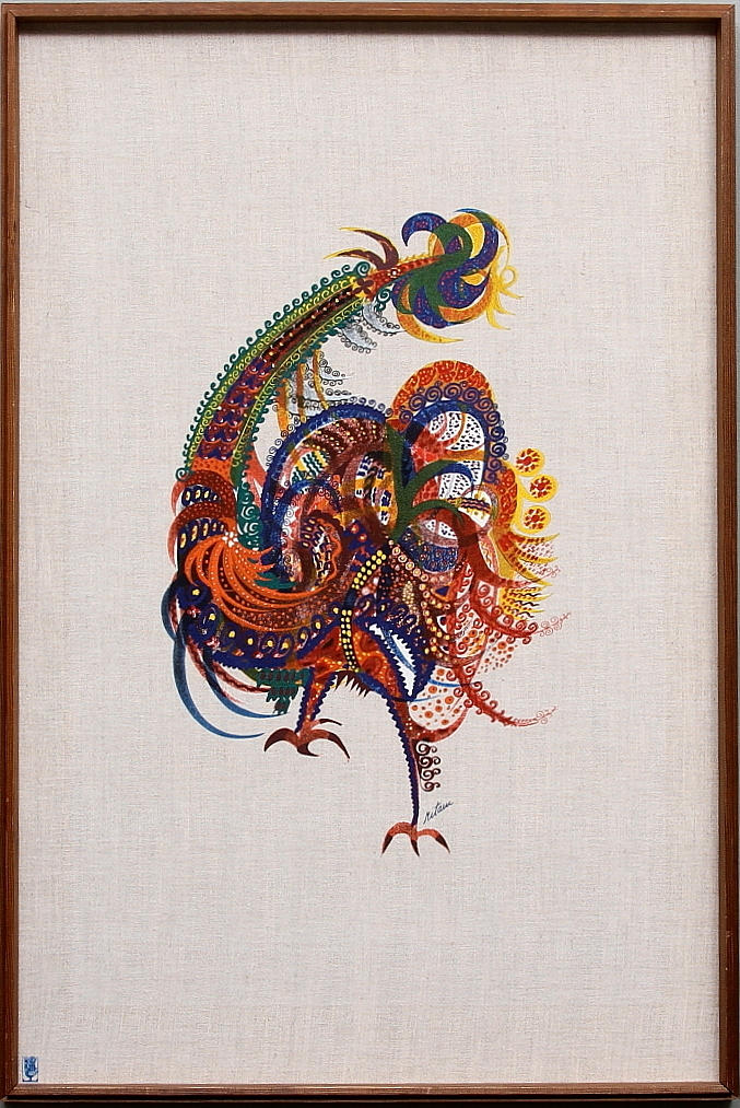 NISSE "RITARN" JONSSON. " Den Stolte". Textil-seriegrafi, 279/400, Signerad i trycket samt signerad a tergo. 1971.