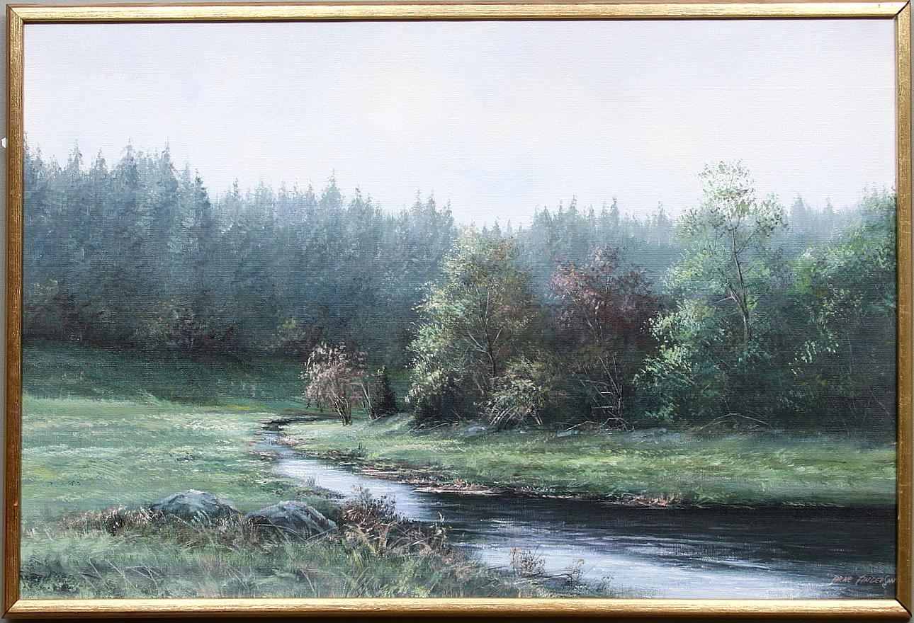 ARNE ANDERSSON. Landskap med bäck. Olja på duk, Signerad.