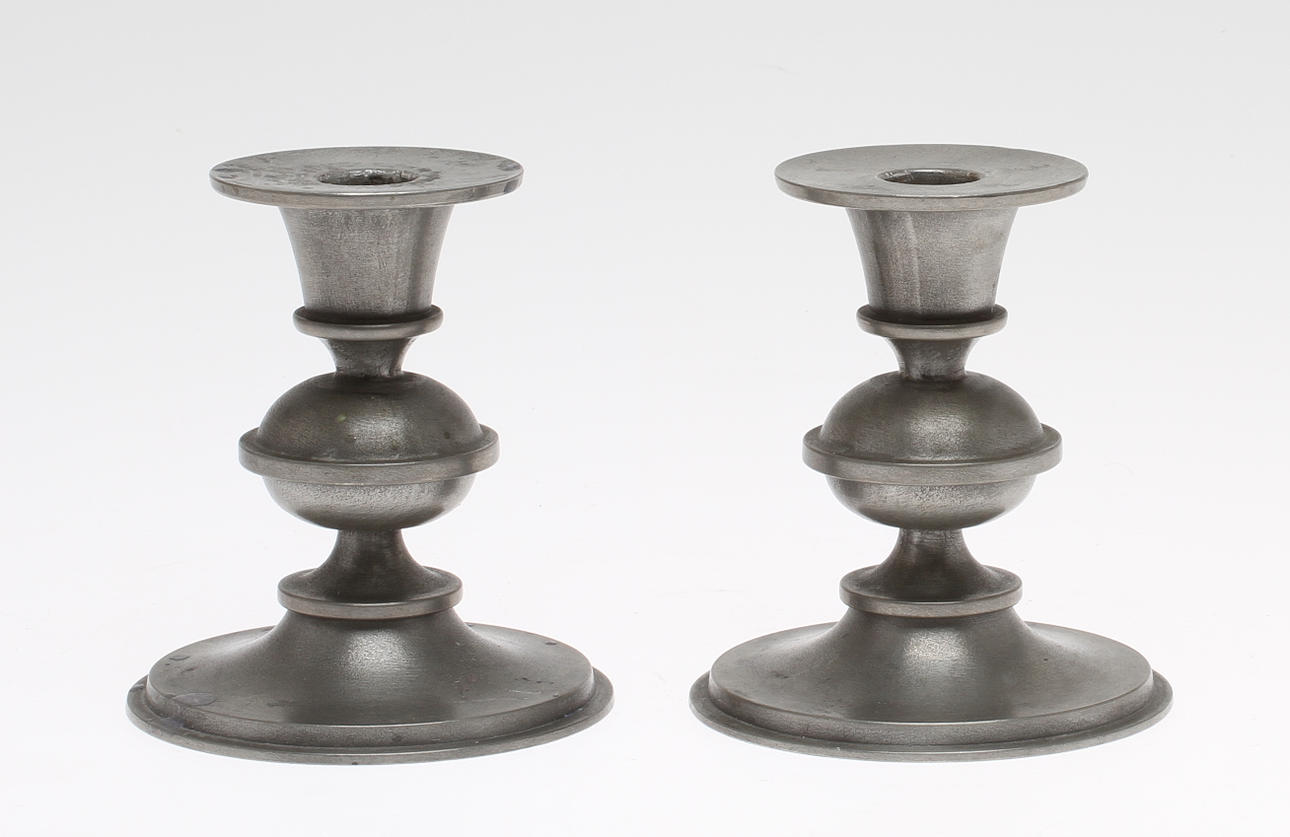CANDLES, a pair. Tin. Signed Edvin Ollers, 1975.