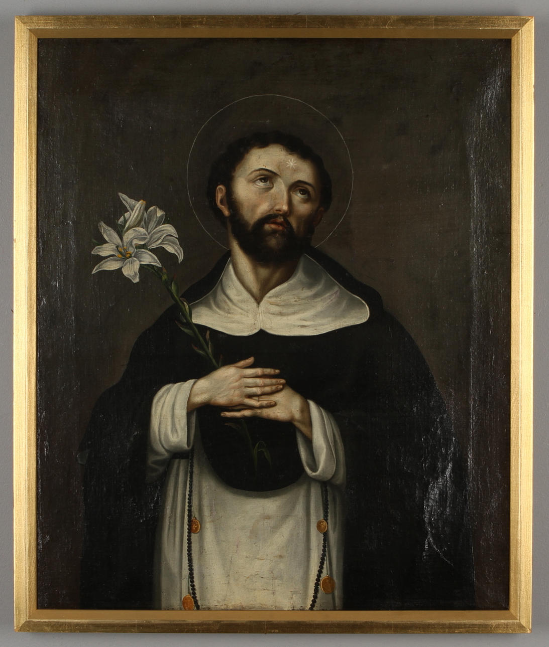 ITALIENSK KONSTNÄR. 16/1700-tal. Porträtt av St Domenicus. Olja på duk.