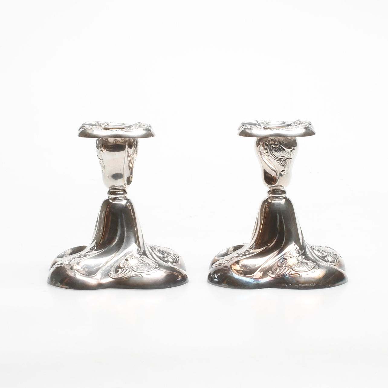 LJUSSTAKAR, ett par, silver, Norge.