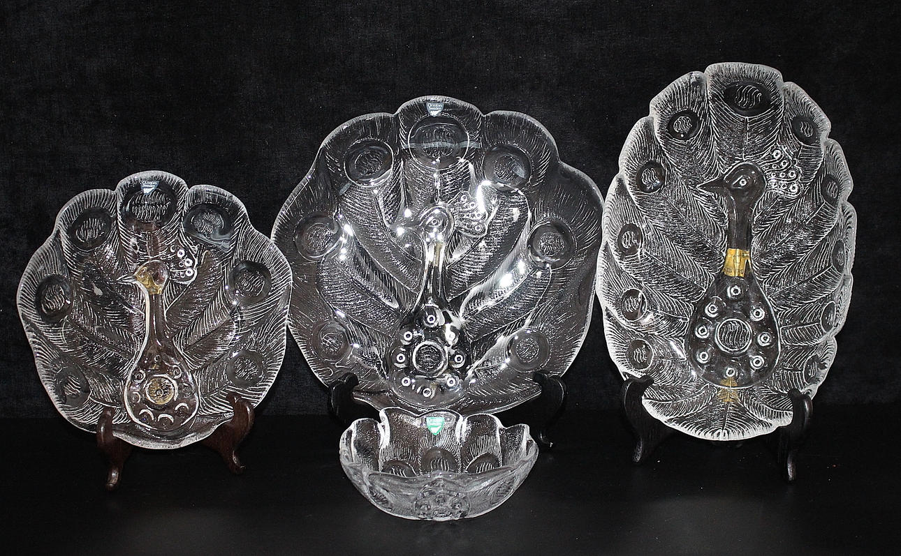 SERVIS, glas, 35 delar, Orrefors, Påfågeln.