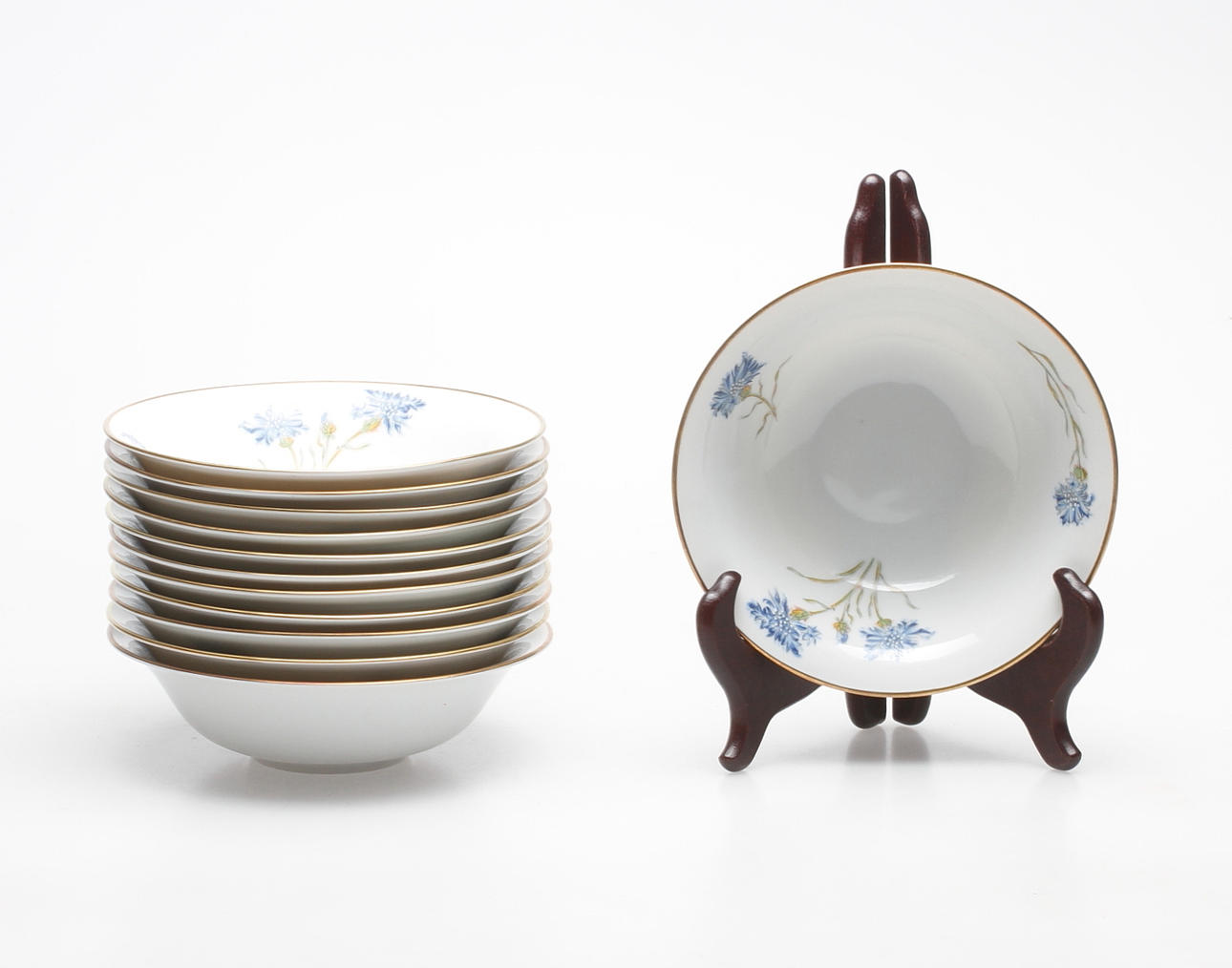 BÄRSKÅLAR, 12 st, porslin, "Blåklint", Hackefors.