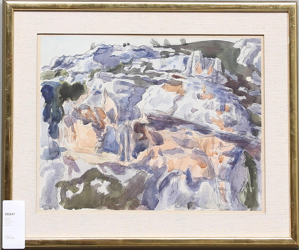 HILDING LINNQVIST. "Bergslandskap". Akvarell, signerad.