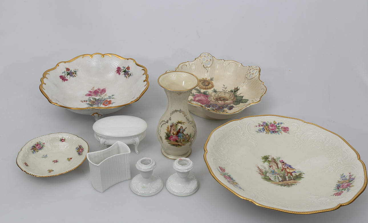 VASER OCH SKÅLAR, porslin, 9 delar, Rosenthal och Ilmenau.