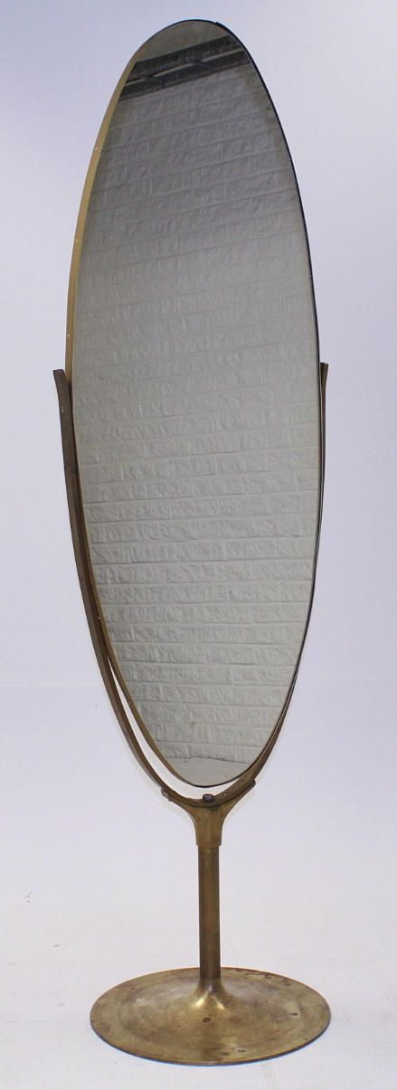 GOLVSPEGEL, dubbelsidig, mässingsfot, NK.