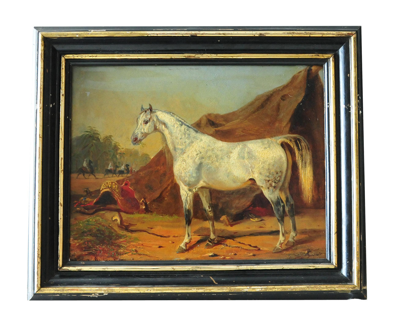 JOHANN ARSENIUS. Olja på pappannå. Hästporträtt i öken, signerad.