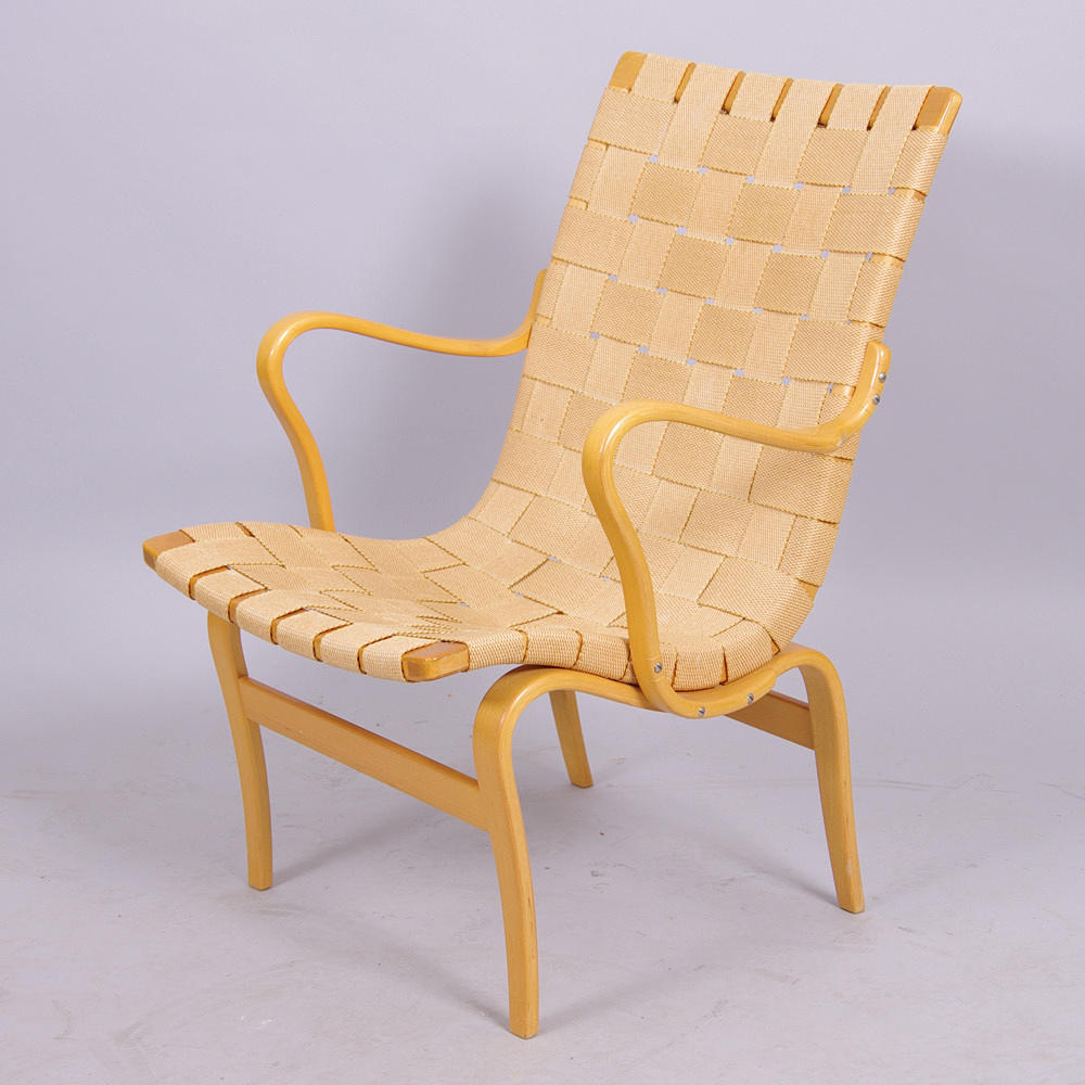 FÅTÖLJ, "Eva", Bruno Mathsson, sadelgjord/bok.